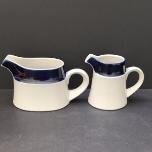 VGT, Japan,Noritake Primastone Set Of 2 Creamer/Gravy Boat, Cobalt Blue/White.